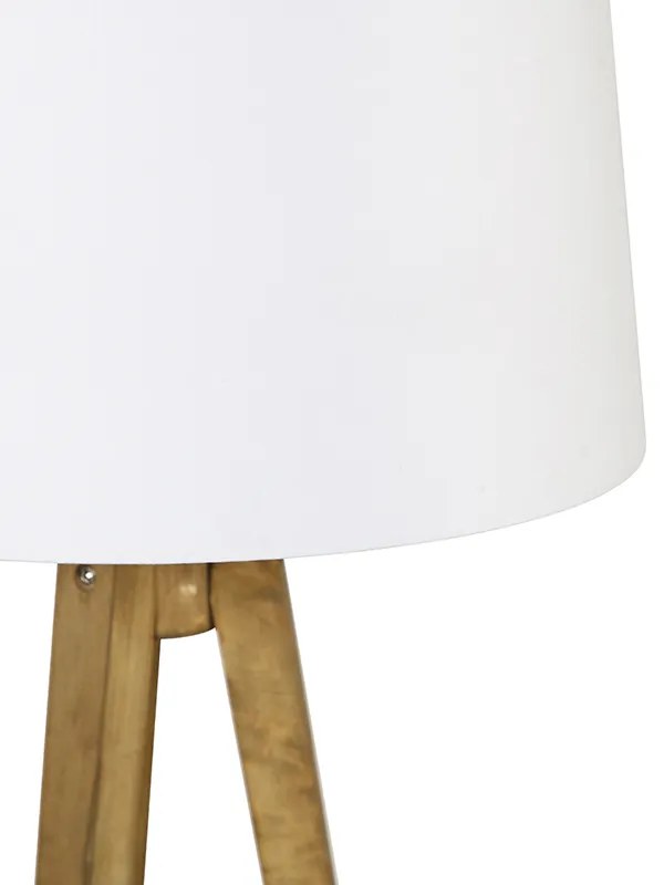 Lampada da terra a treppiede rustica vintage in legno con paralume in lino bianco 45 cm - Tripod Classic