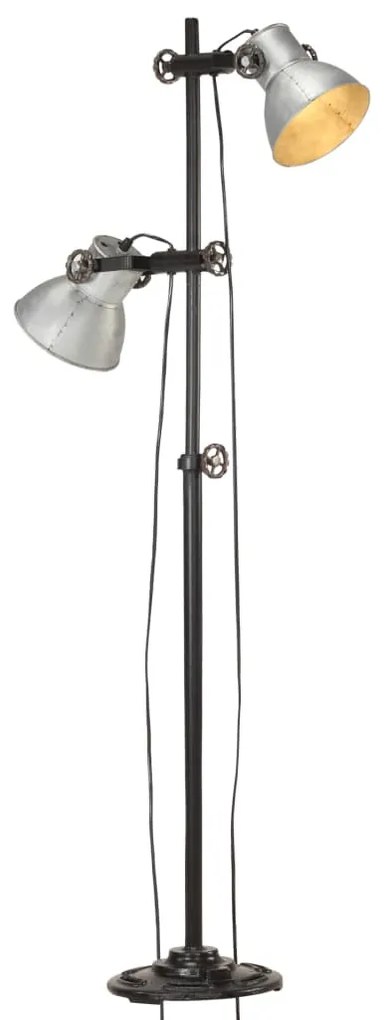 Lampada Da Pavimento Con 2 Paralumi Argento E27 İn Ghisa /