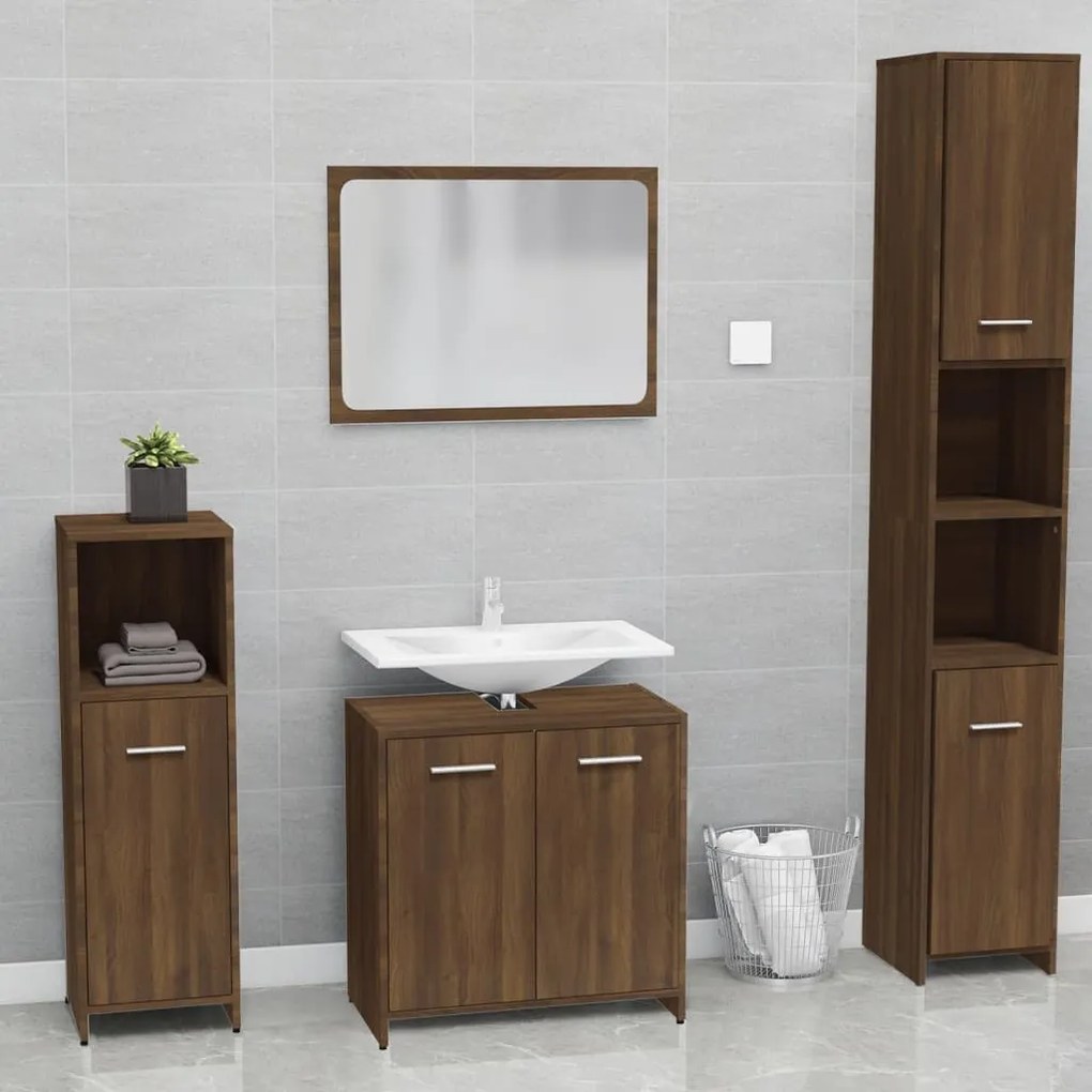 Set mobili da bagno rovere marrone in legno multistrato