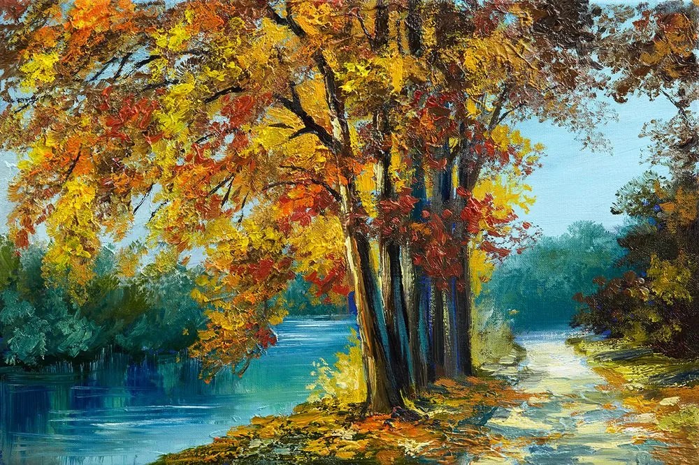 Carta da parati – Alberi dipinti nei colori dell'autunno