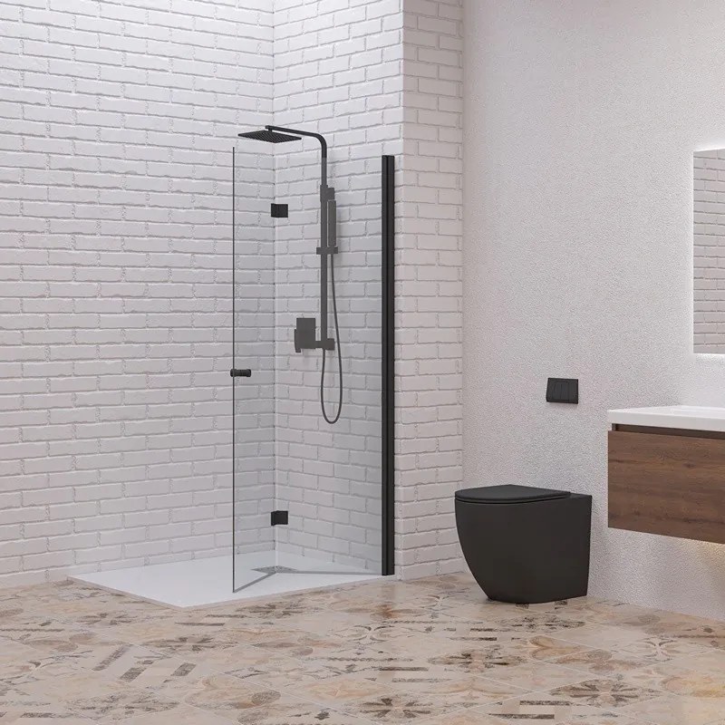 Doccia walk in a libro 90 cm colore nero | KSW7000N - KAMALU