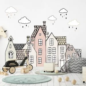 Adesivi murali per la camera dei bambini - Case con sassolini | Inspio