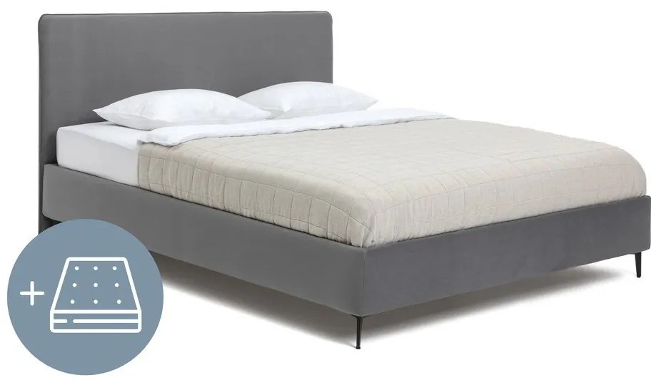 Letto matrimoniale imbottito grigio con materasso incluso/con rete inclusa 180x200 cm Noira Slim – Bonami Selection