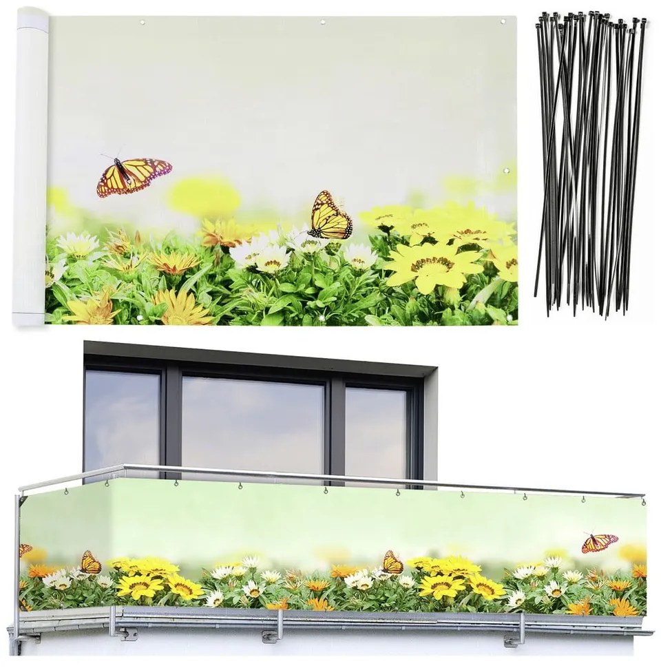 Schermo da balcone in plastica giallo-verde 500x85 cm Butterfly - Maximex