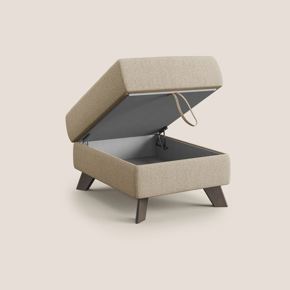 Moon Pouf contenitore e piedini alti in tessuto smacchiabile con acqua T05 beige