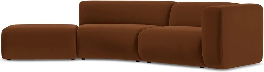 Chaise longue arancione/marrone (con penisola a sinistra) con rivestimento in velluto Ekahi – Makamii