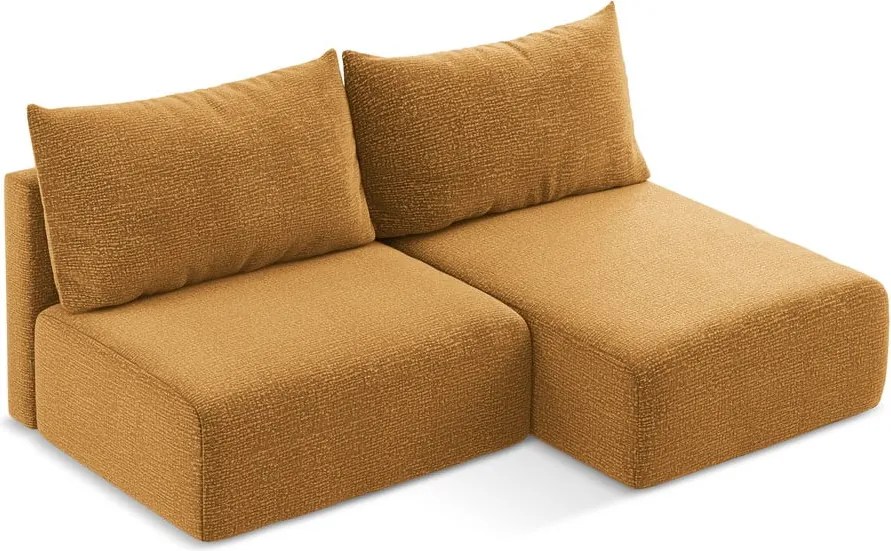 Divano angolare arancione allungabile/con contenitore (con penisola a destra) Kalena – Makamii