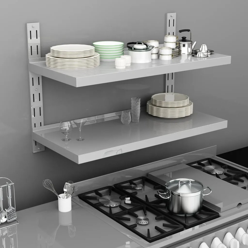 Mensola A Sospensione A 2 Livelli İn Acciaio Inox 100x30 Cm /