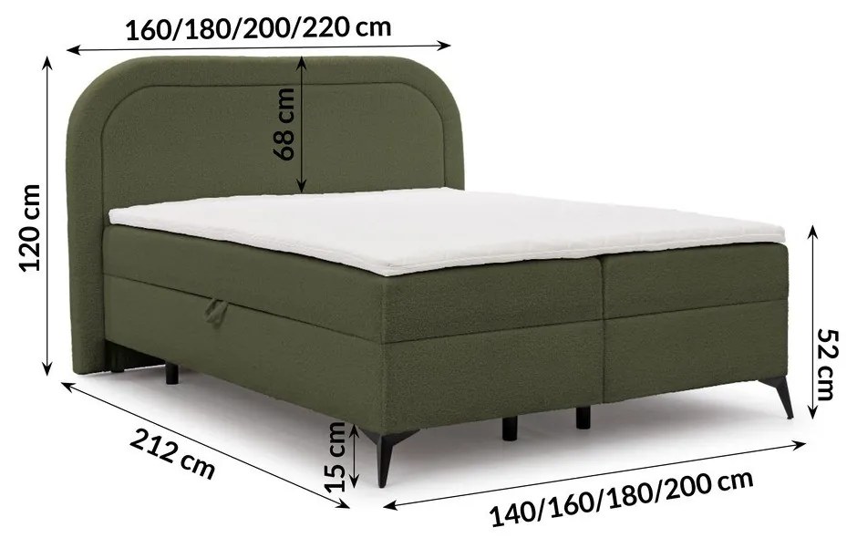 Letto boxspring verde con contenitore 180x200 cm Ornes – Ropez