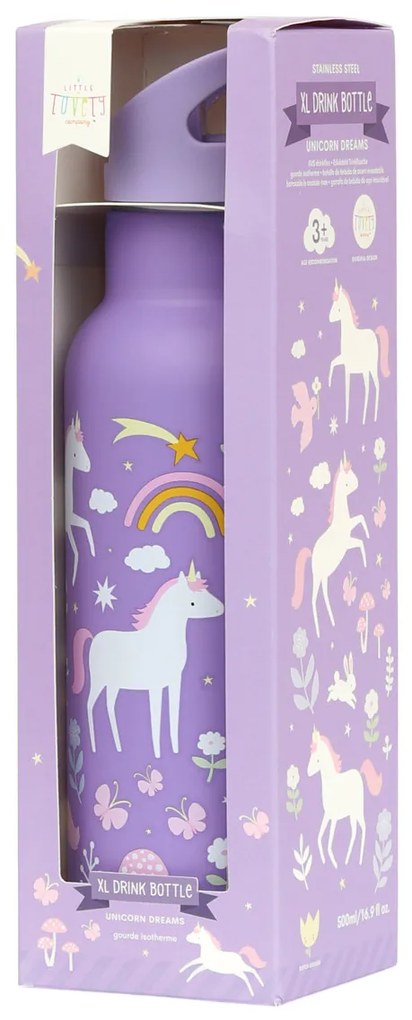 A Little Lovely Company - borraccia in acciaio inox, 500 ml - unicorni e arcobaleno