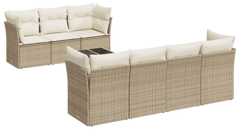 Set divano da giardino 8 pz con cuscini beige in polyrattan