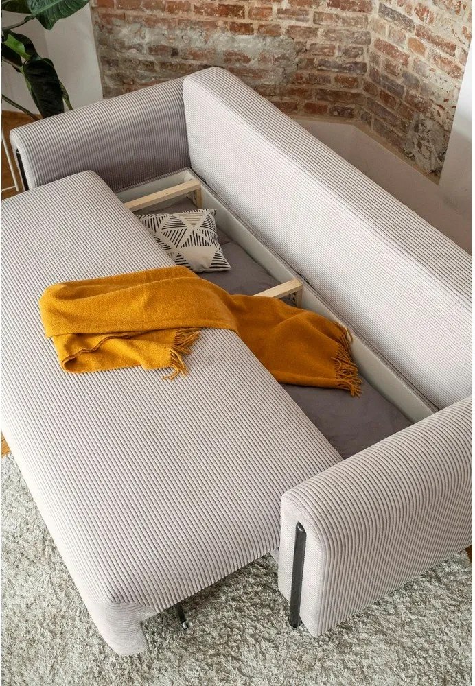 Divano beige allungabile/con contenitore e rivestimento in velluto a coste 244 cm Arcadova – ELTAP