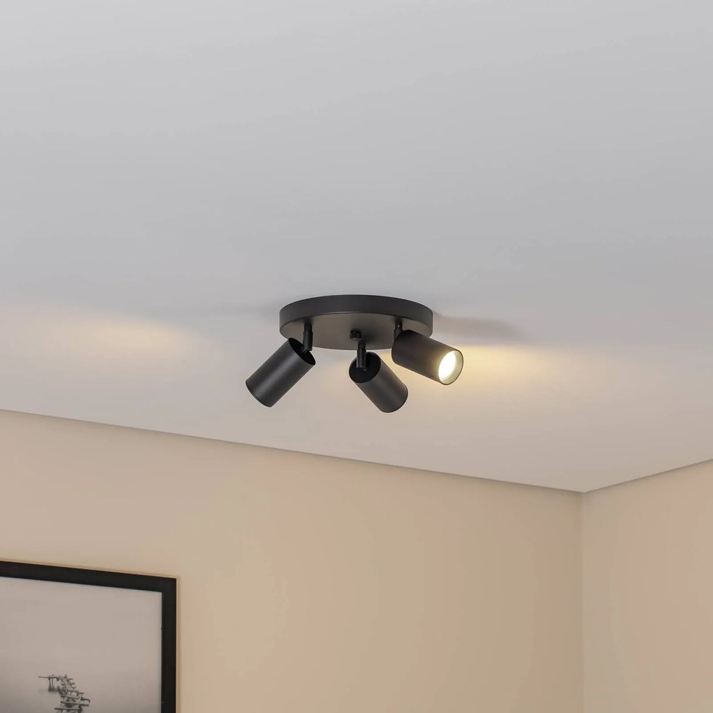 Argon Faretto da soffitto Sado nero acciaio regolabile a 3 luci rotondo
