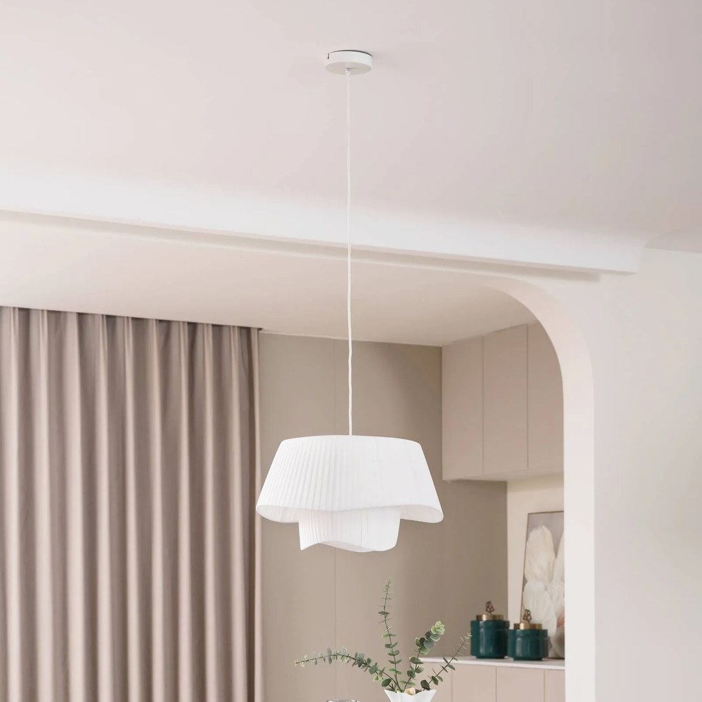 Lindby lampada a sospensione Eryndor, bianco, tessuto, Ø 47 cm, E27