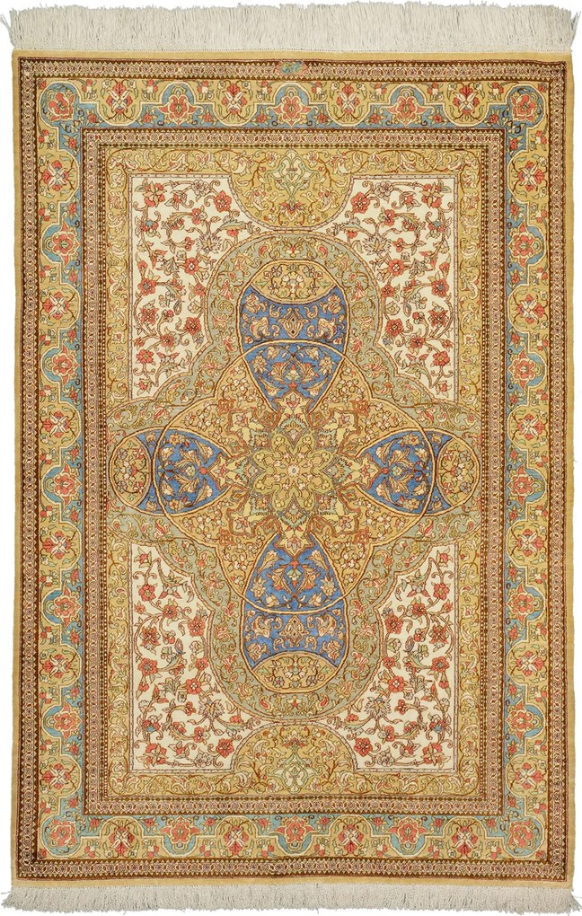 Ghom Tappeto 150 x 100 Beige (Iran) Annodato A Mano