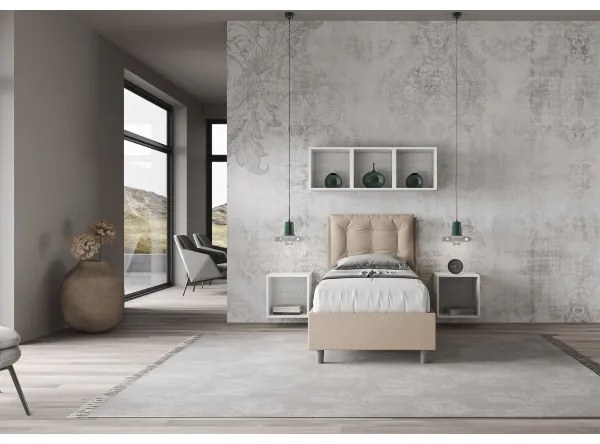 Letto singolo contenitore imbottito 80x200 similpelle tortora Annalisa