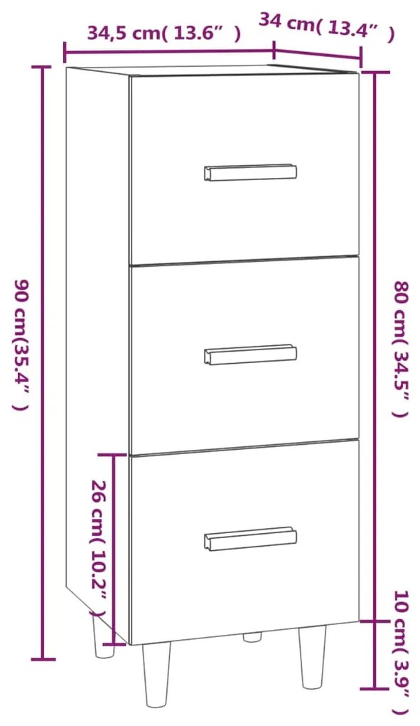 Credenza Rovere Marrone 34,5x34x90 cm in Legno Multistrato