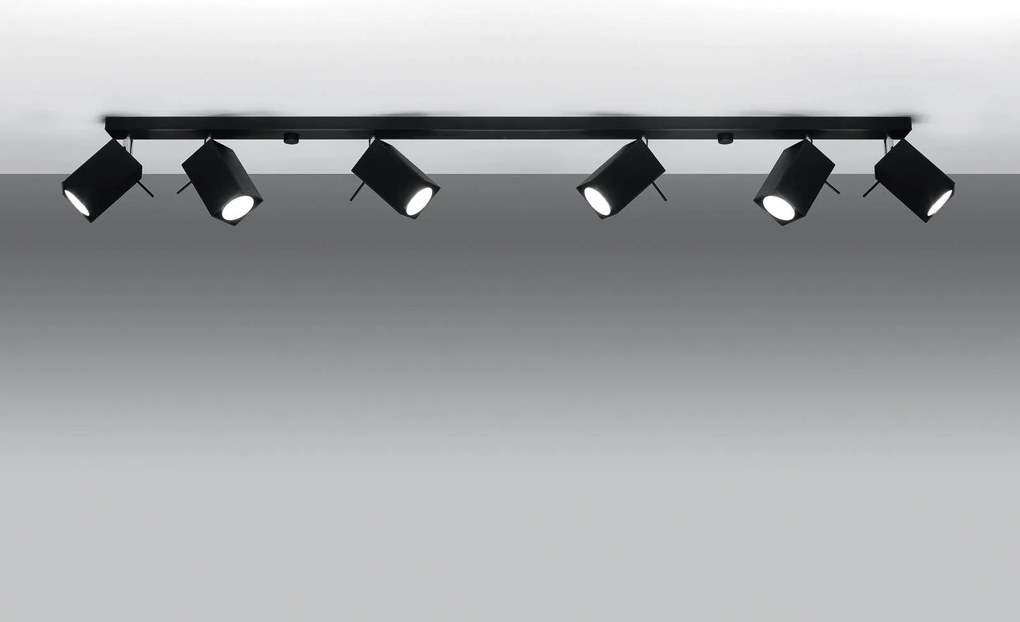 SOLLUX LIGHTING Faretto da soffitto Square, nero a 6 luci lineare