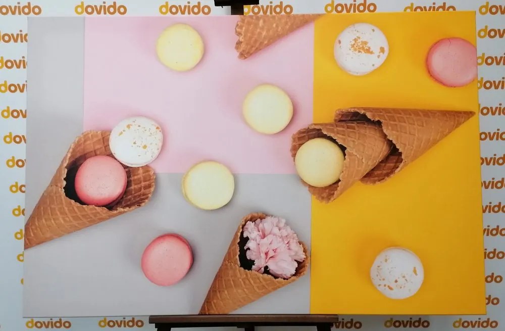 Stampa su tela – Macarons in cono