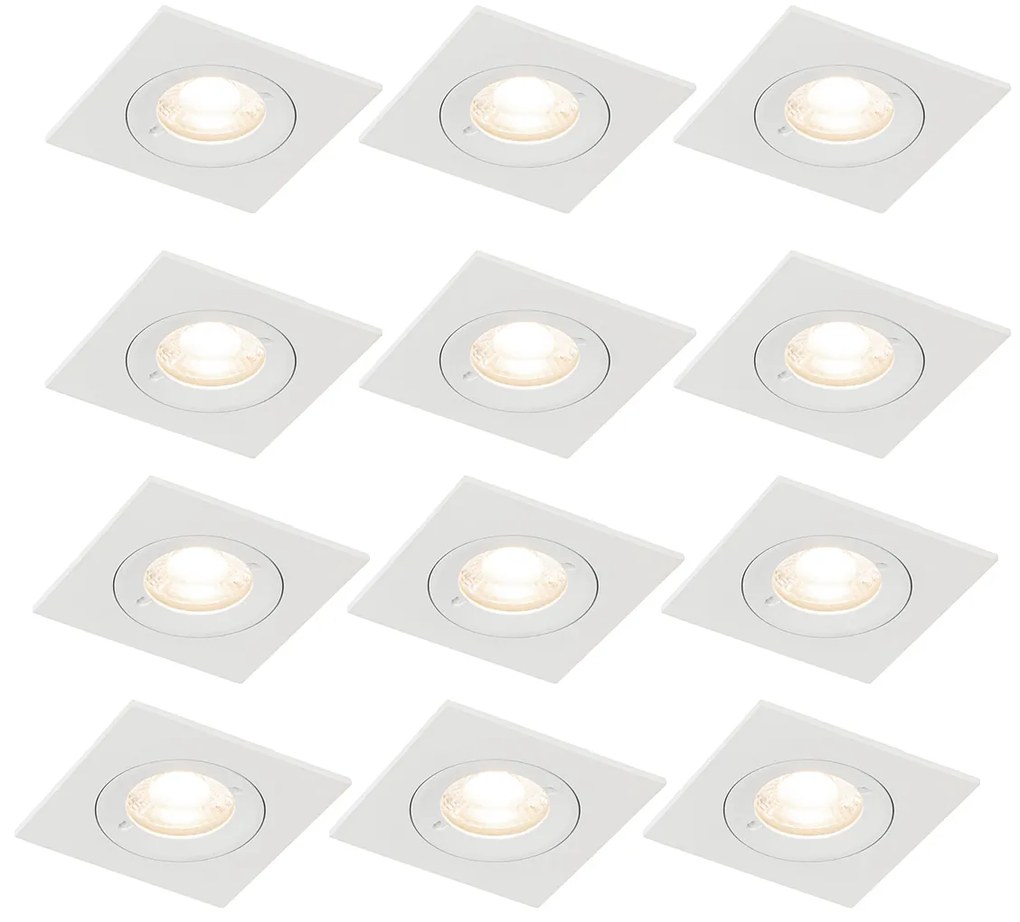 Set di 12 faretti incasso quadrati bianchi GU10 50mm IP44 - Xena