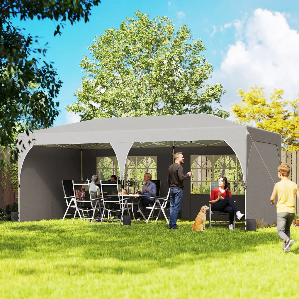 Gazebo Pieghevole 3x6 m con Pareti e Altezza Regolabile Protezione UV 50+ Grigio Chiaro...