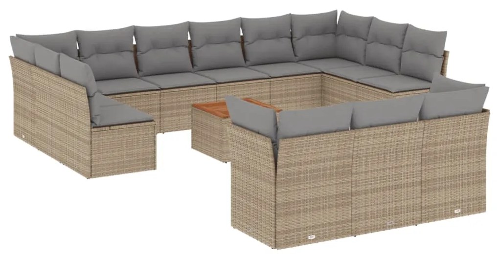 Set Divano da Giardino 14 pz con Cuscini Beige Misto Polyrattan