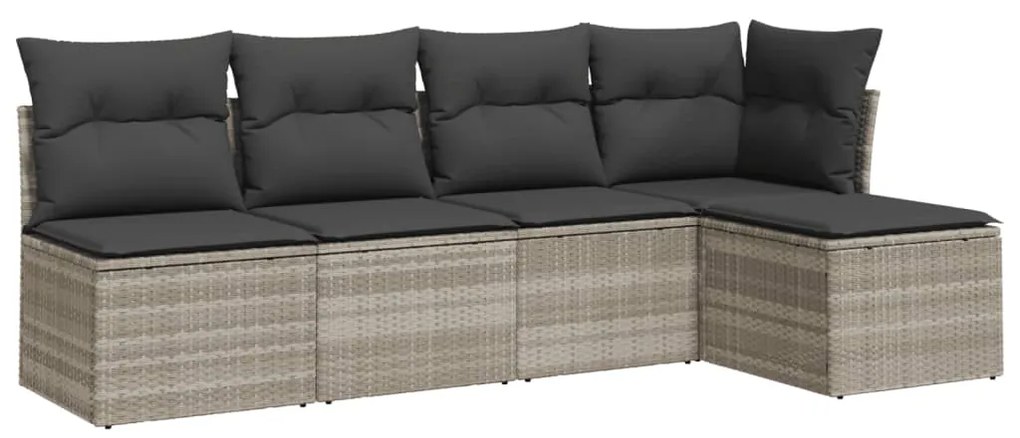 Set divano da giardino 5pz con cuscini grigio chiaro polyrattan