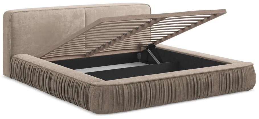 Letto matrimoniale imbottito beige con contenitore e rete inclusi 180x200 cm Keoni – Makamii