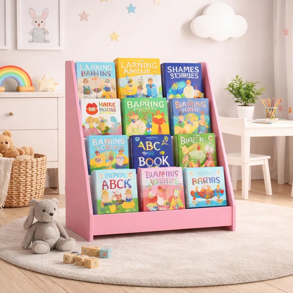 Libreria Montessoriana per Bambini 80x30x88 cm Scaffale in Legno Rosa...