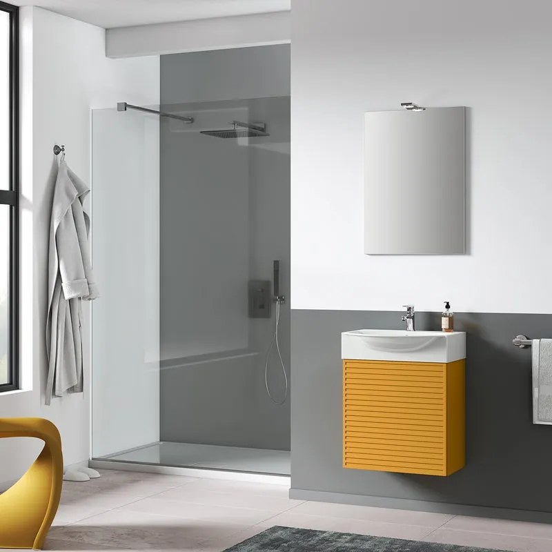 Mobile sottolavabo, lavabo e specchio con illuminazione Mini50s laccato opaco senape L 50 x H 58 x P 40 cm 1 vasca, 1 anta