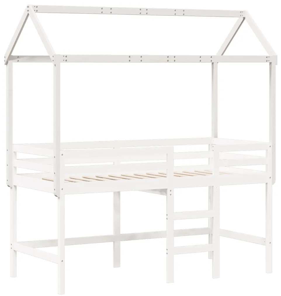 Tetto letto bambini bianco 217x85,5x154 cm legno massello pino