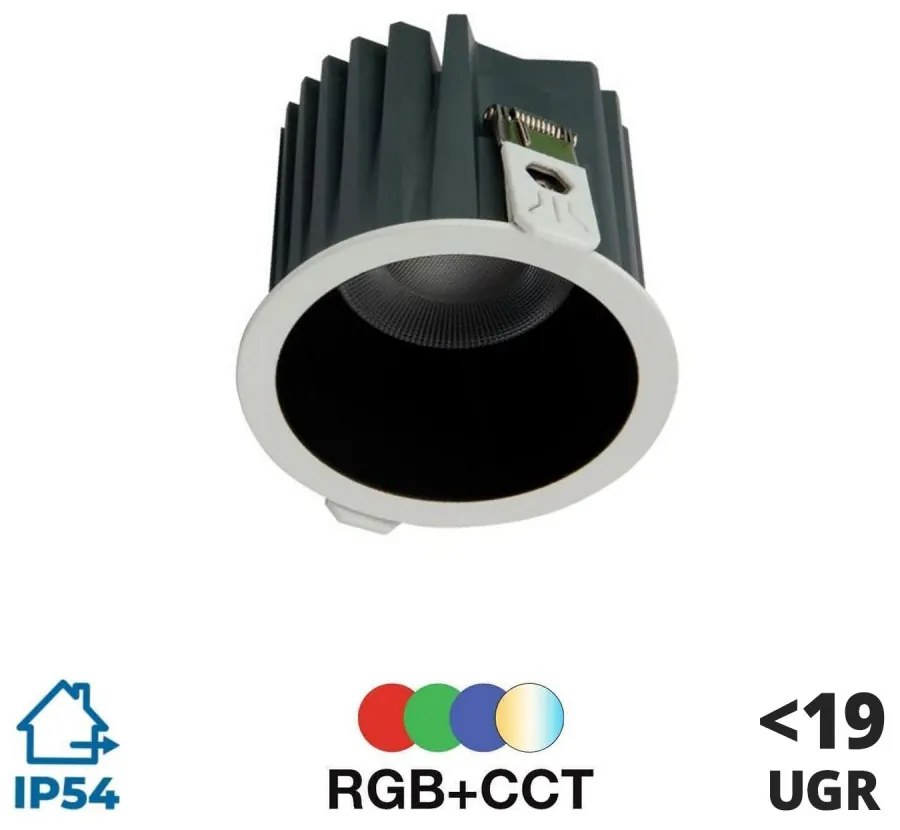 Faretto da incasso 9W RGB+CCT IP54, Angolo 60°, foro Ø75mm Colore RGB+CCT