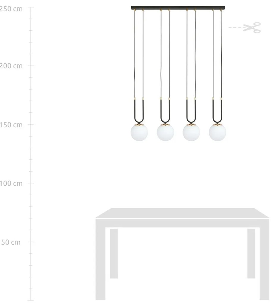 Lampadario a Sospensione in Acciaio e Vetro GLAM 4 Nero 4xE14
