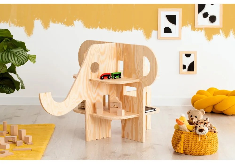 Libreria per bambini in pino decorato in colore naturale 90x60 cm Elephant - Adeko