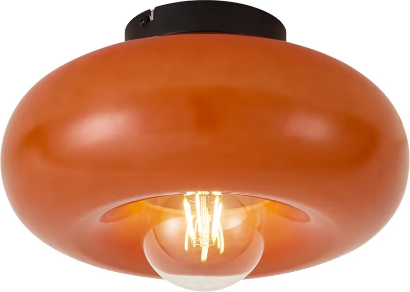 Plafoniera retrò nera con vetro arancione 30cm - Glaze