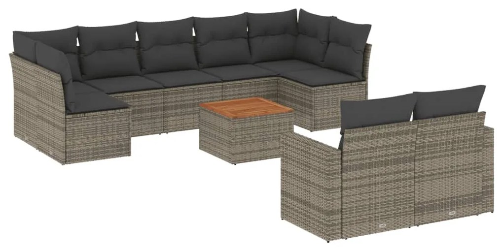 Set divano da giardino 10 pz con cuscini grigio in polyrattan