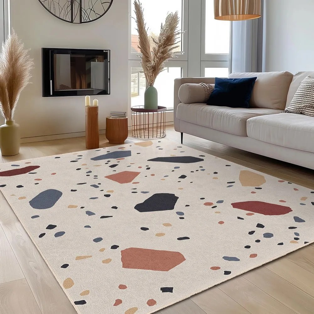 Tappeto color crema lavabile 60x100 cm Cracked Terrazzo – Mila Home