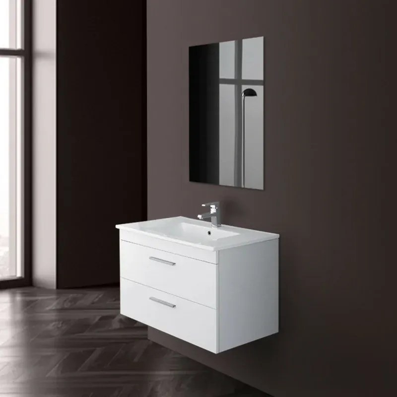 Mobile bagno sospeso 80 cm bianco con 2 cassettoni soft-close Desya