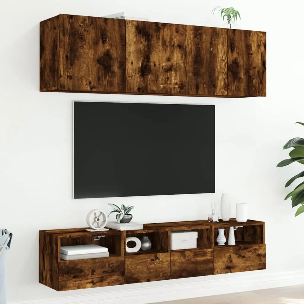 Mobili tv a muro 5pz rovere fumo in legno multistrato