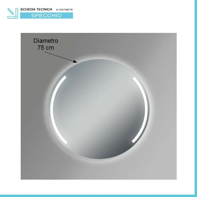 Specchio LED 75 cm con doppia sabbiatura ad arco e illuminazione perimetrale