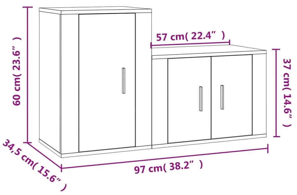 Set di Mobili Porta TV 2 pz Bianco in Legno Multistrato