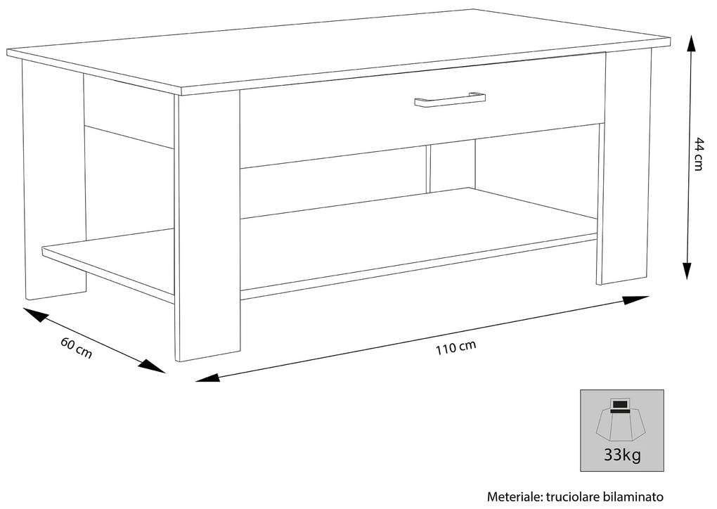 BERRY - tavolino da salotto moderno cm 110 x 60 x 44 h