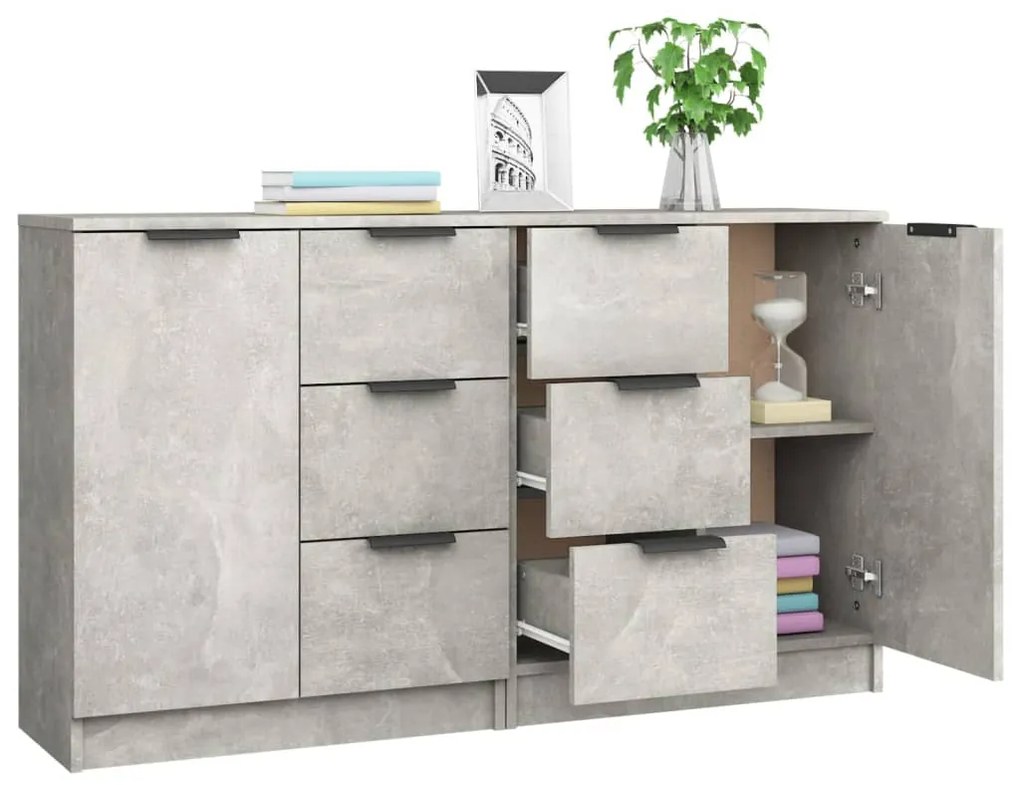 Credenze 2 pz grigio cemento 60x30x70 cm in legno multistrato