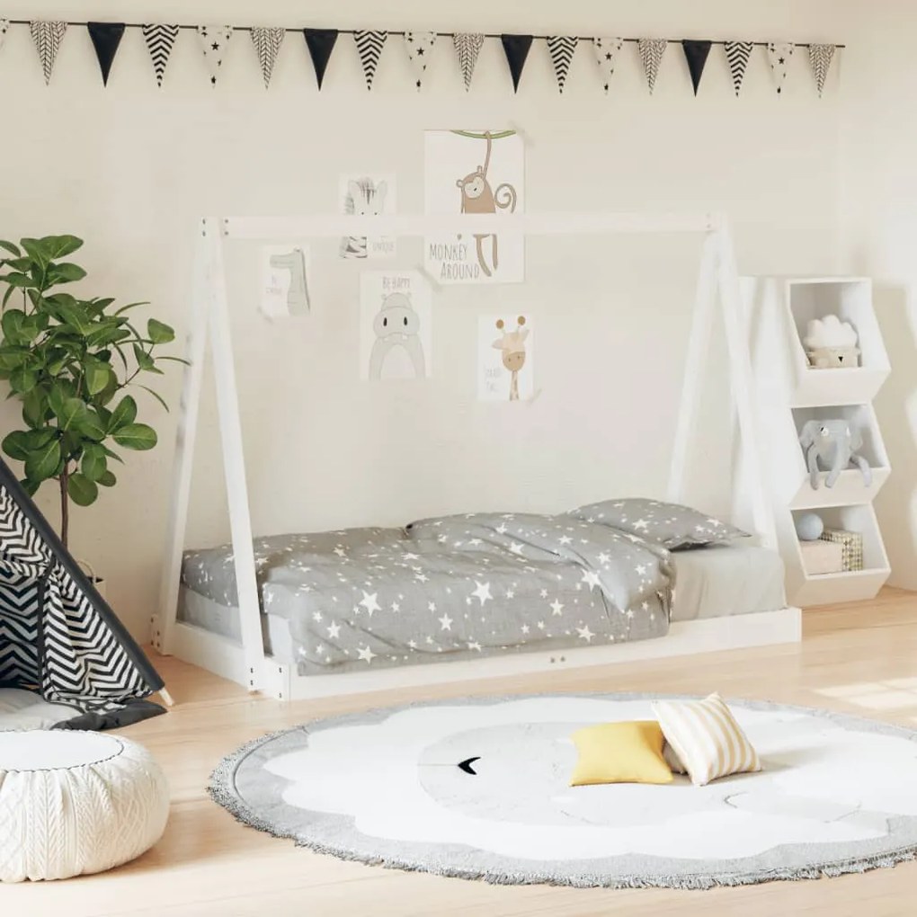 Giroletto Per Bambini Bianco 80x160cm İn Legno Massello Di Pino /