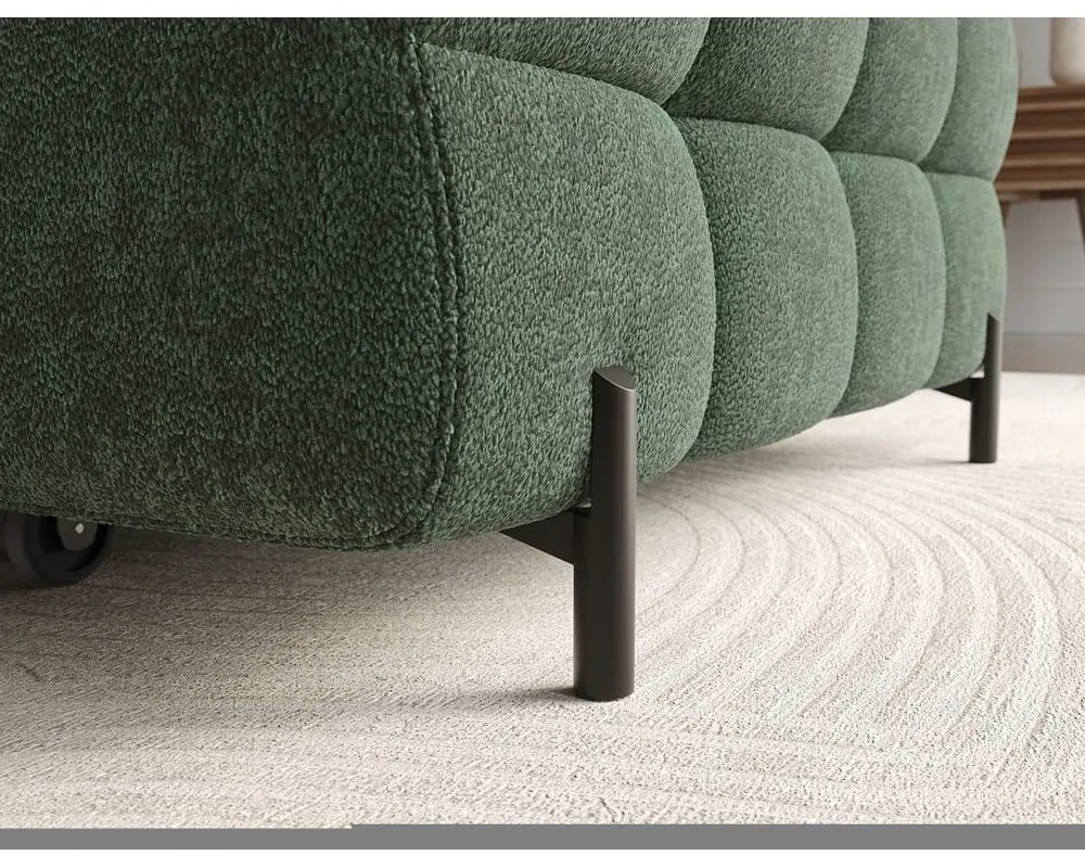 Divano angolare verde allungabile/con contenitore (con penisola a destra/con chaise lounge) con rivestimento in bouclé Felro – ELTAP