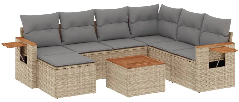 Set divano da giardino 8 pz con cuscini beige in polyrattan