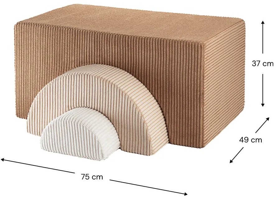 Gioco per psicomotricità marrone in velluto a coste 3 pz altezza totale 37 cm 75x49 cm Rainbow Montessori – Wigiwama