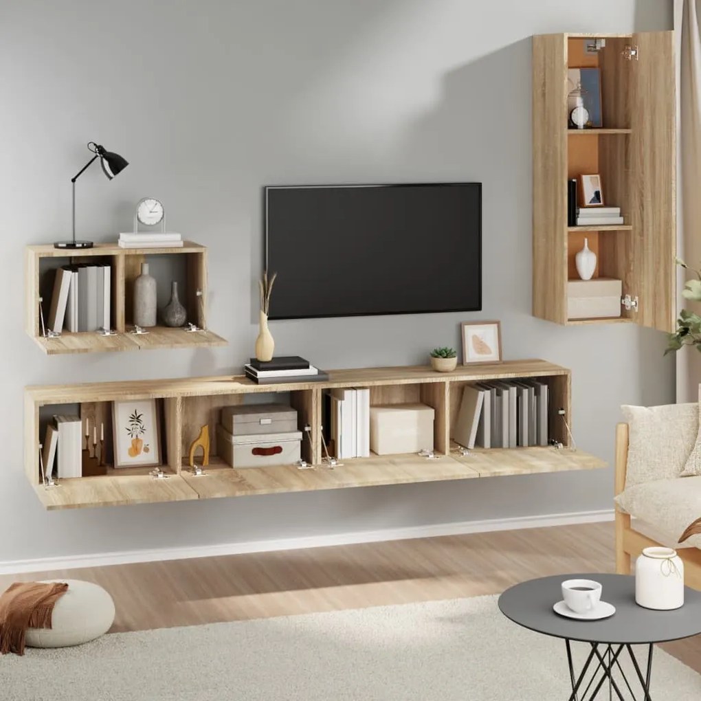 Set di mobili porta tv 4 pz rovere sonoma in legno multistrato