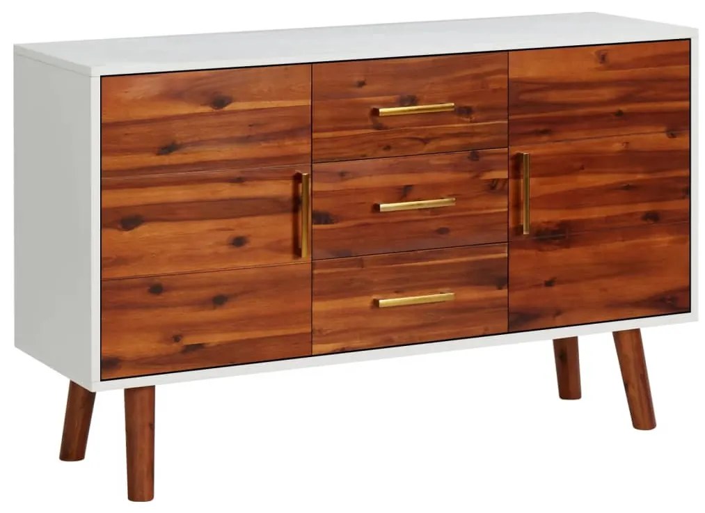 Credenza 110x35x70 Cm İn Legno Massello Di Acacia E Mdf /