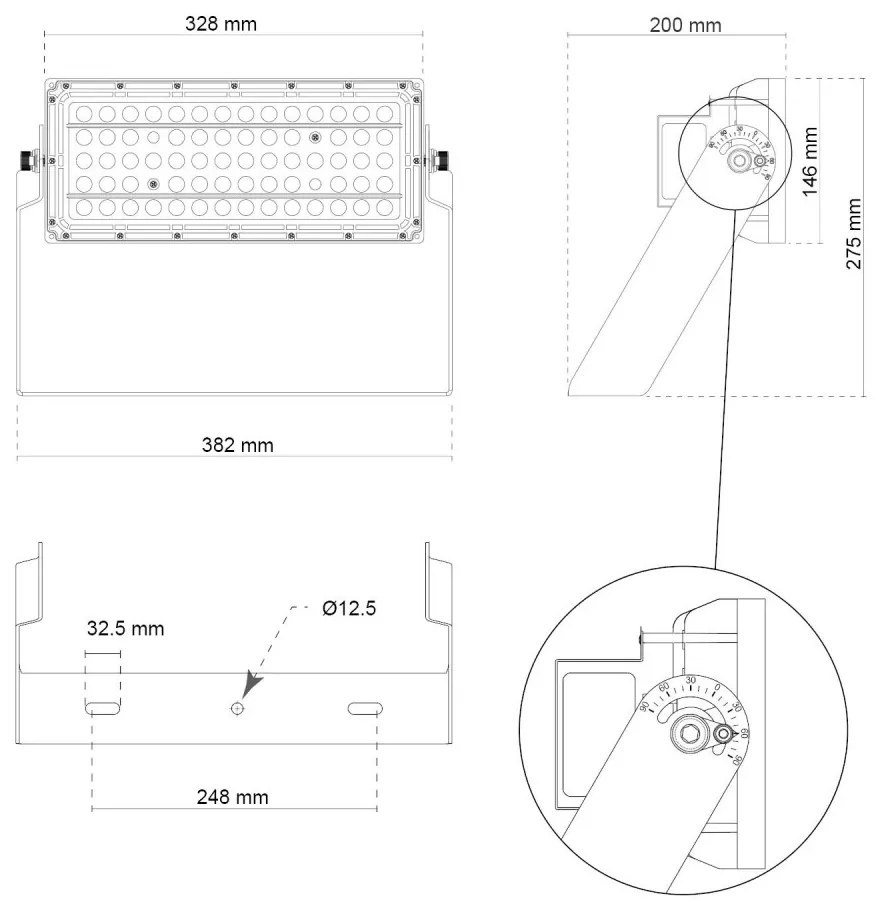 Faro Modulare LED 200W IP66, 167lm/W, Dimmerabile DALI - INVENTRONICS Colore Bianco Freddo 5.000K, Scegli l'angolo di illuminazione 30°